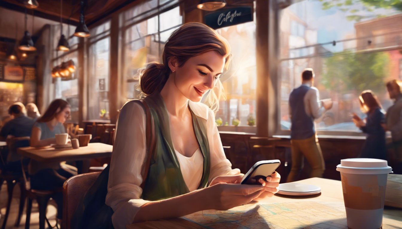 A woman in a local coffee shop browsing Instagram on her phone.